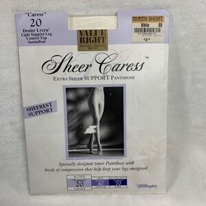 Vtg Worthington Extra Sheer Caress Queen Short White Active 20 Light Pantyhose‎